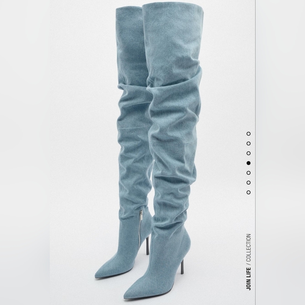 ISO ZARA DENIM OVER-THE-KNEE BOOTS BLUE: 3027/010
